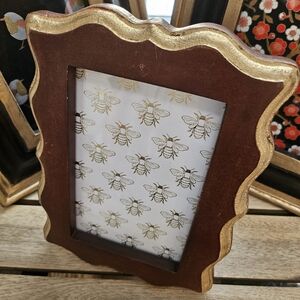 Small Wood Carved Decorative Frame With Golden Bees Print 🐝